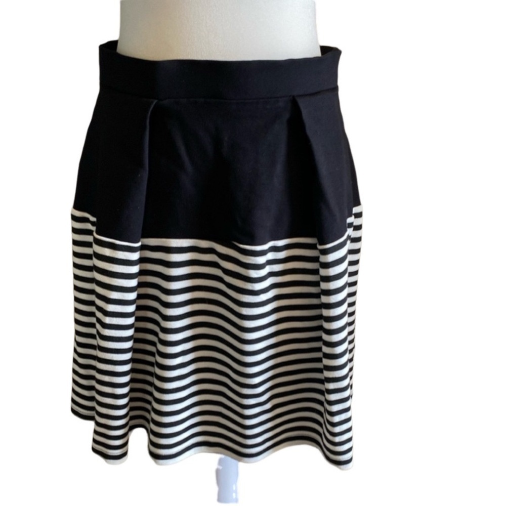 Everleigh Black and White Striped Pleated Knee-Length Skirt. Size LP.